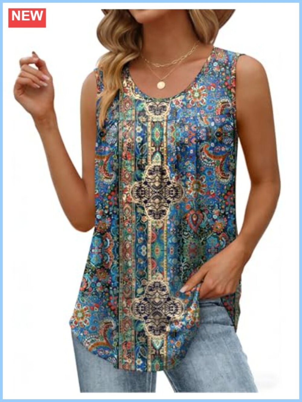 Womens Tank Top Loose Fit Pleated Sleeveless Summer Shirt